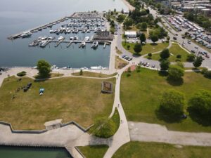 Aerial view of Traverse City Open Space, Clinch Park and Marina